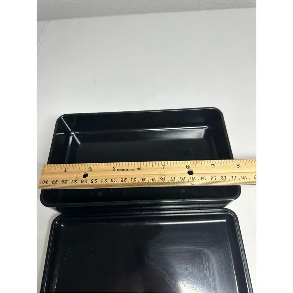 Vintage Black Tin Box Solid Plastic 7,75” x4,5” Made in USA